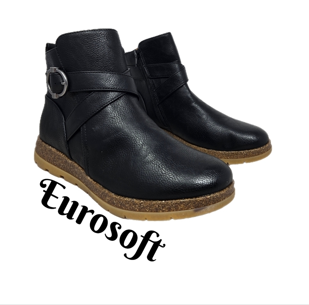 Eurosoft By Sofft Laelia Womens Ankle Boot Sz 9.5M Black Faux Leather Everyday